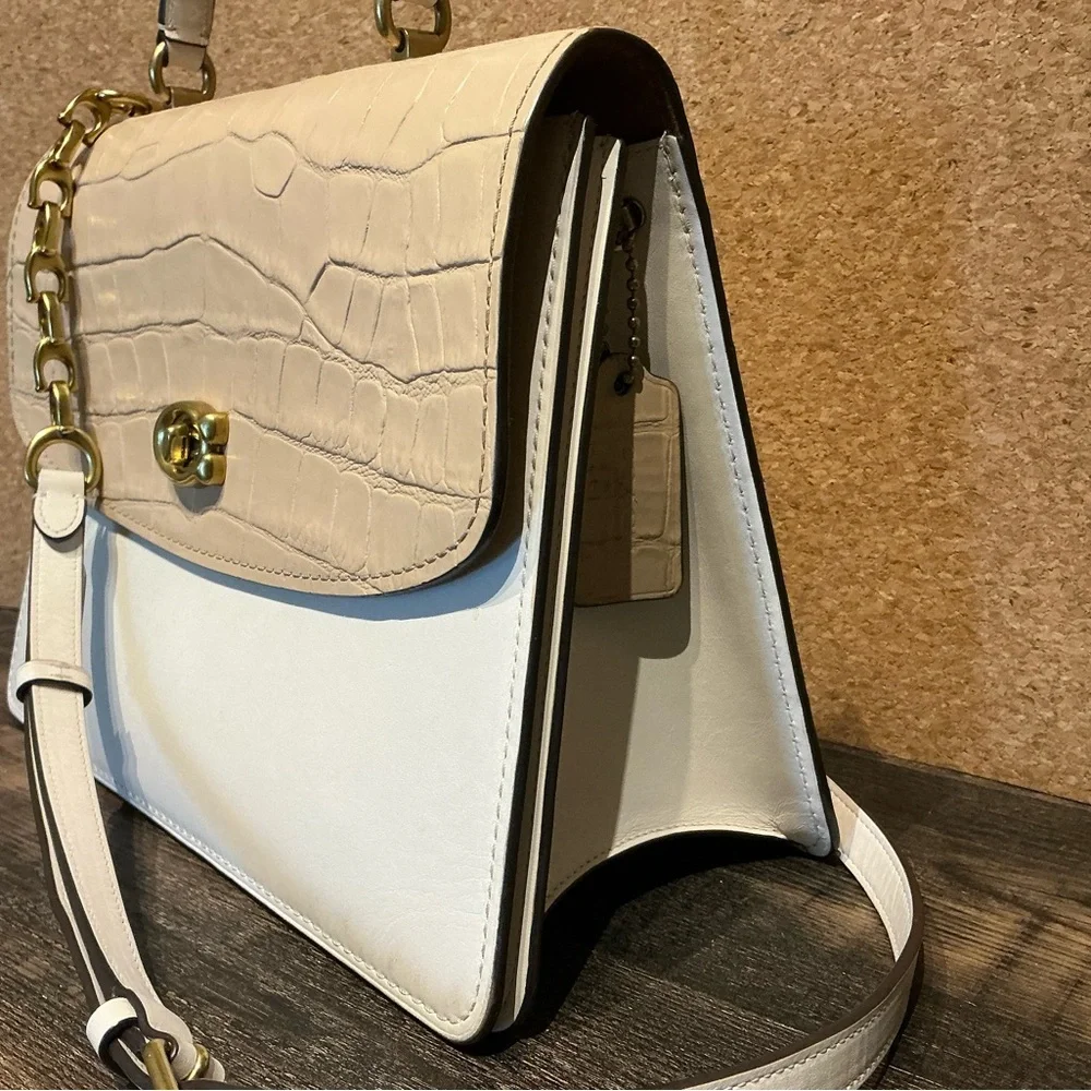 Coach Parker 32 Cream and Tan Croc-Embossed Satchel - Ginny & Georgia Bag - Picture 3 of 10